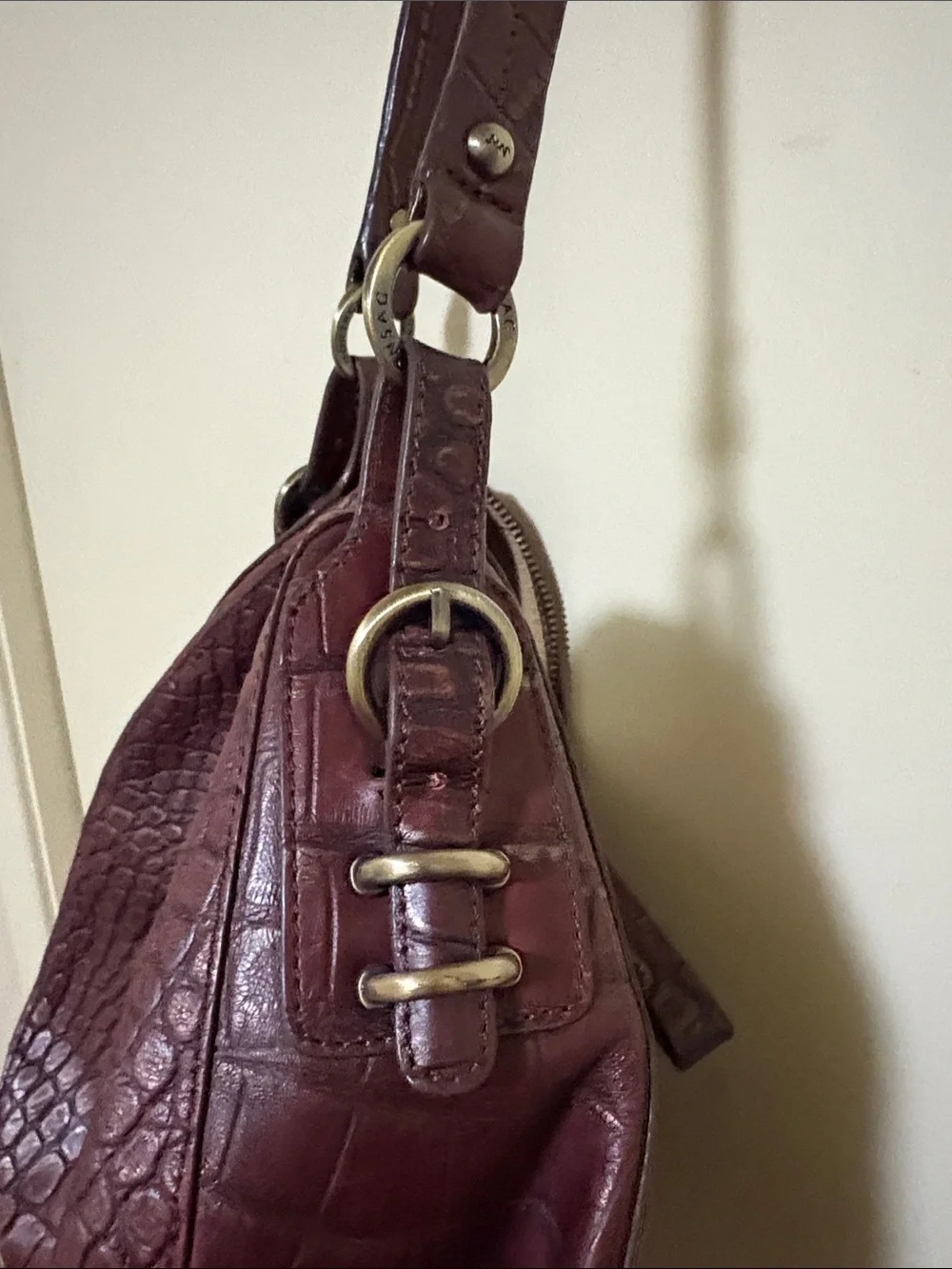 Monsac Croc-Embossed Hobo Bag in Burgundy